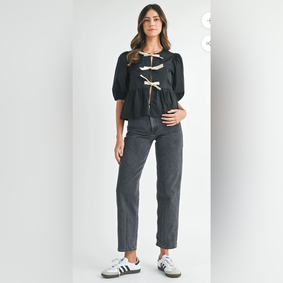 NWOT Mable Puff Sleeve Contrast Tie Top Small Black $60 Aritzia vibes - Picture 5 of 8
